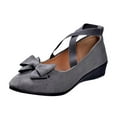 thumbnail image 5 of Bowknot Wedge Mid Heels Dress Shoes for Women Fashion Suede Bow Fall Strappy Ballet Flats Dressy Pumps, 5 of 6