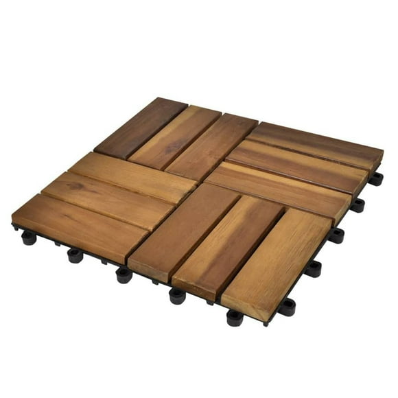 vidaXL Patio Tile 10 Pcs, Deck Tile for Garden Poolside Balcony, Outdoor Flooring for Decorative, Interlocking Flooring Tile, Gray Solid Acacia Wood