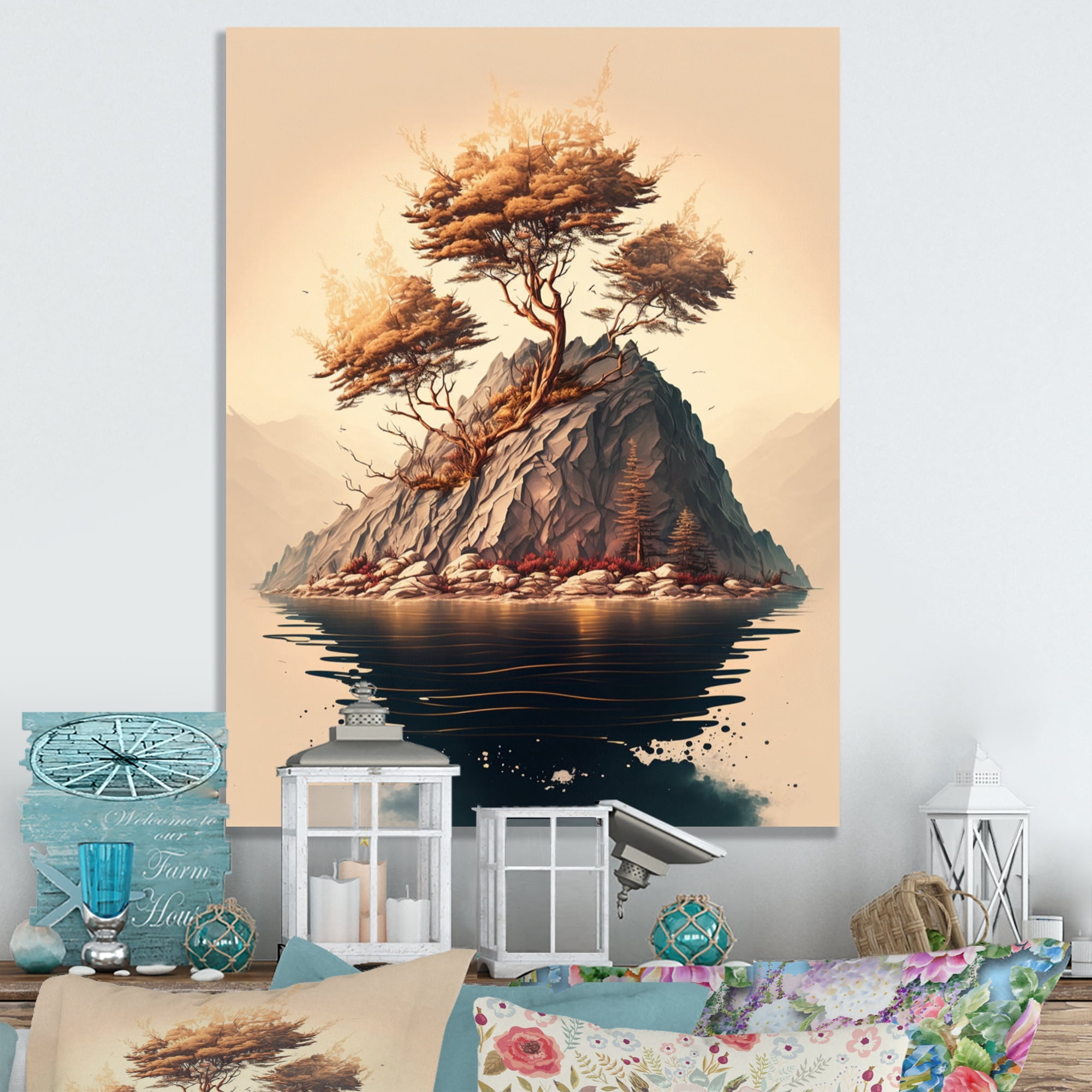 Designart Bright Bonsai Tree On Rock III Canvas Wall Art