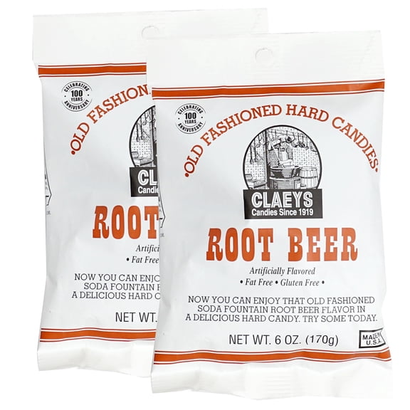 Claeys Sanded Rootbeer Drops, 6 Oz Bag - 2 Pack, Hard Sour Candy, Rootbeer Flavored Candy