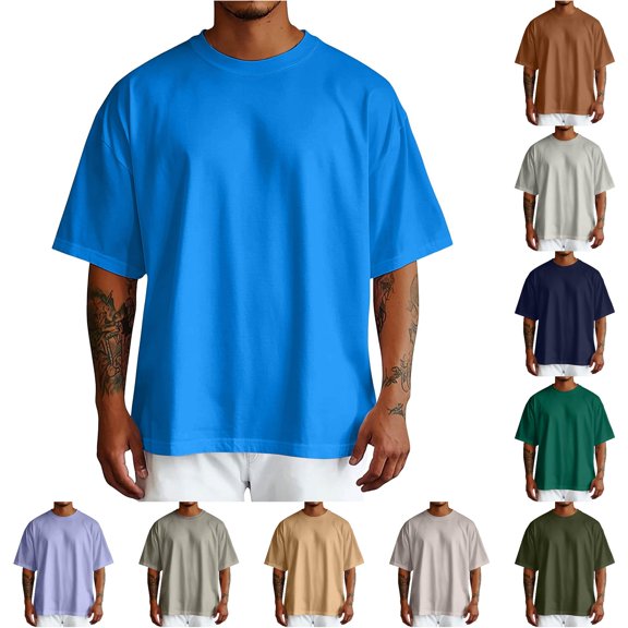 Trendfront Mens Solid Color Oversized T Shirts Crewneck Short Sleeve Dropped Shoulder Relaxed Pullover Style Casual Summer Streetwear Tee Tops