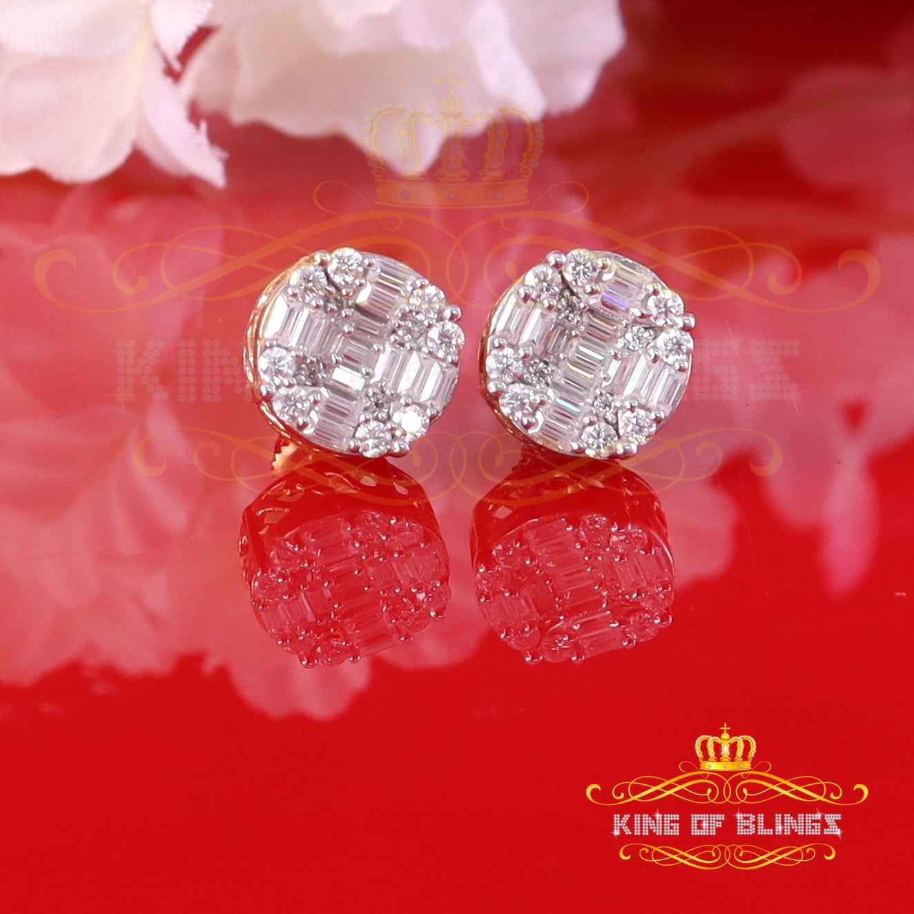King of Bling's Mens/Womens 925 Silver Yellow 1.50ct VVS 'D' Moissanite Stud Round Earrings