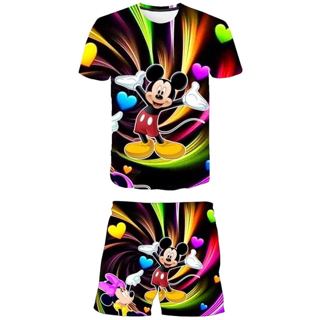 Conjuntos de Mickey Mouse para niños, ropa de primavera y otoño para niñas, camisetas de manga corta, pantalones cortos, traje de la serie Disney de 1 a 14 años, Old12M Gao Jinjia LED
