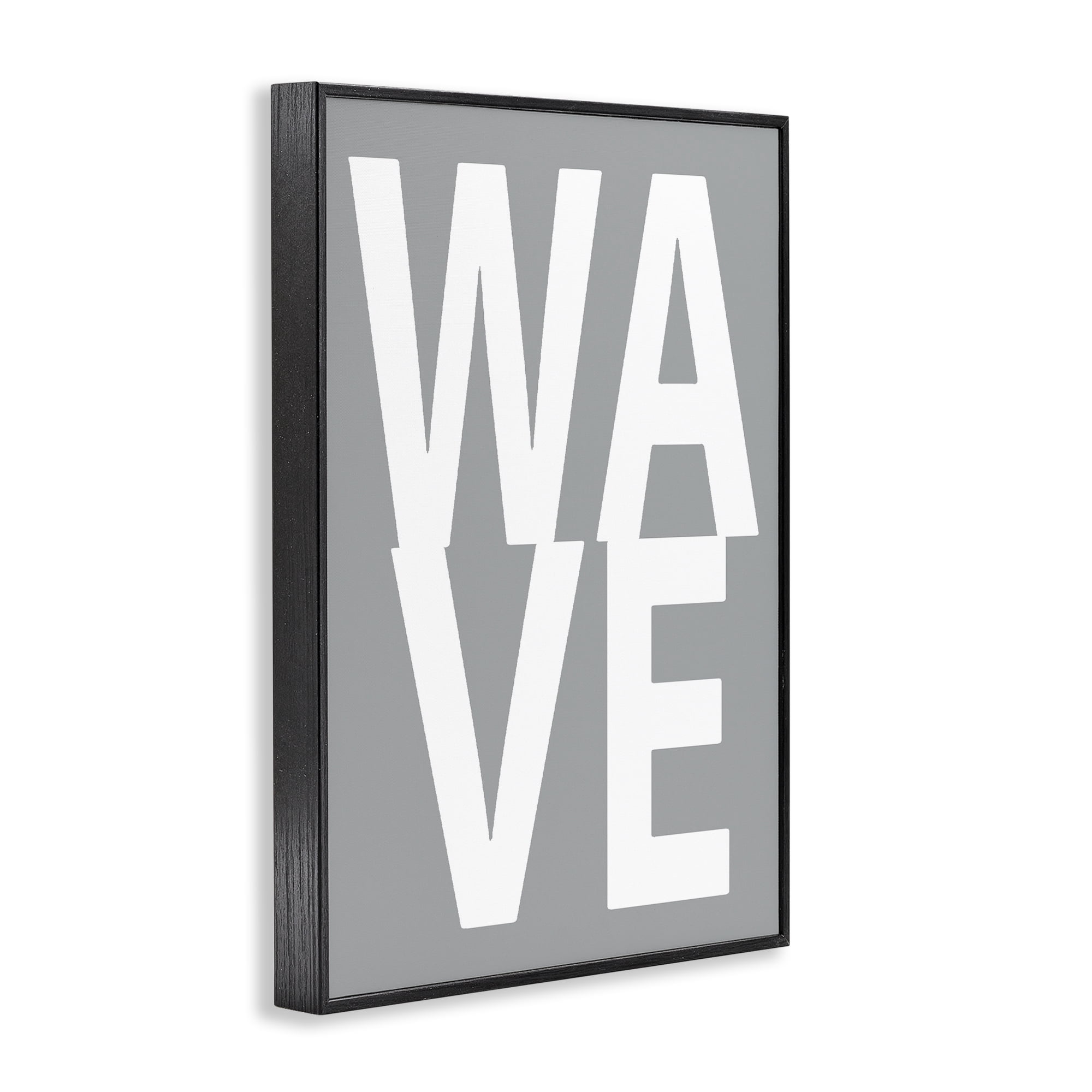 Stupell Industries Wave Word on Grey Typography Painting Black Framed Art Print Wall Art, 12 x 18