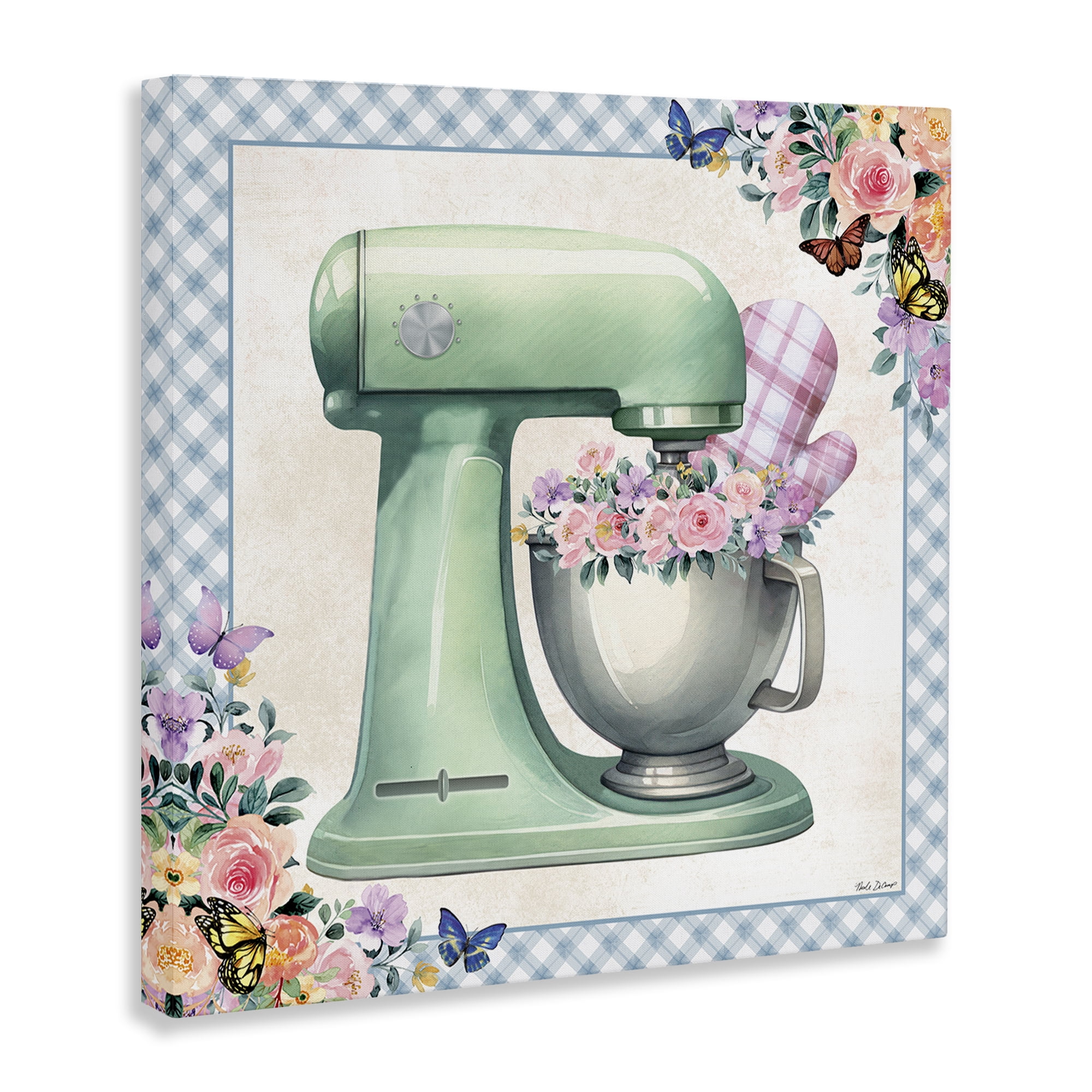 Stupell Industries Kitchen Mixer with Flowers Food & Beverage Painting Wrapped Canvas Art Print Wall Art, 30 x 30
