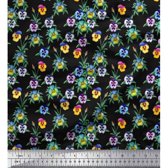 Soimoi Cotton Duck Fabric Leaves & Pansy Watercolor Fabric Prints by Yard 42 Inch Wide