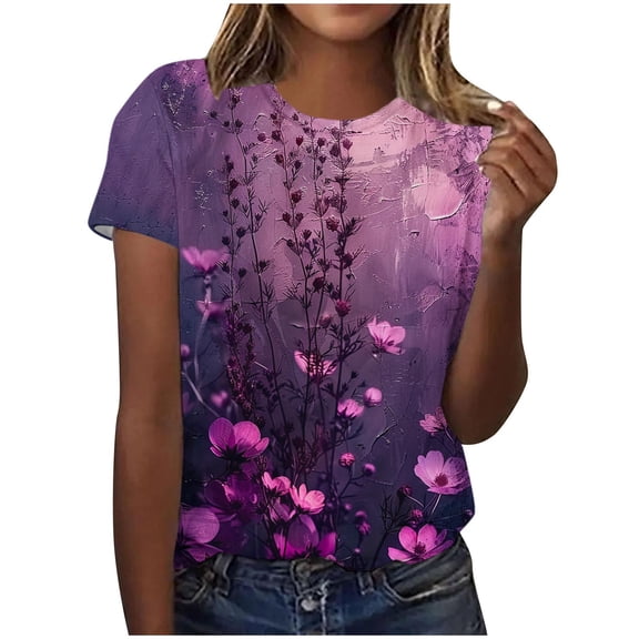 SnZhen Casual Floral Blouses for Women Women's Spring And Summer Printed Casual Pullover With Short Sleeves