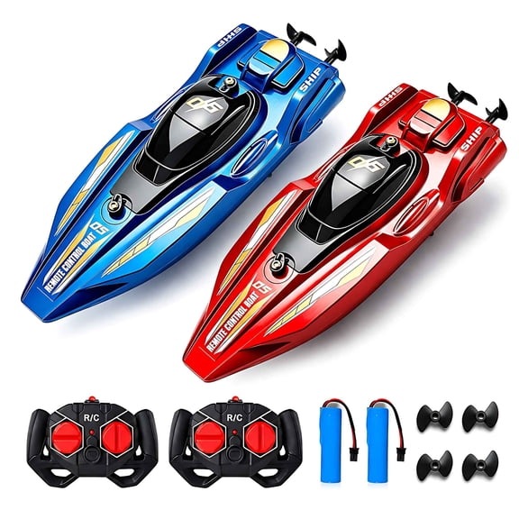 2Pcs RC Speed Boat Set, Dual Motor Waterproof Racing Toy for Kids Boys Girls Ages 8-12, Outdoor Pools Lakes Watercraft Vehicle