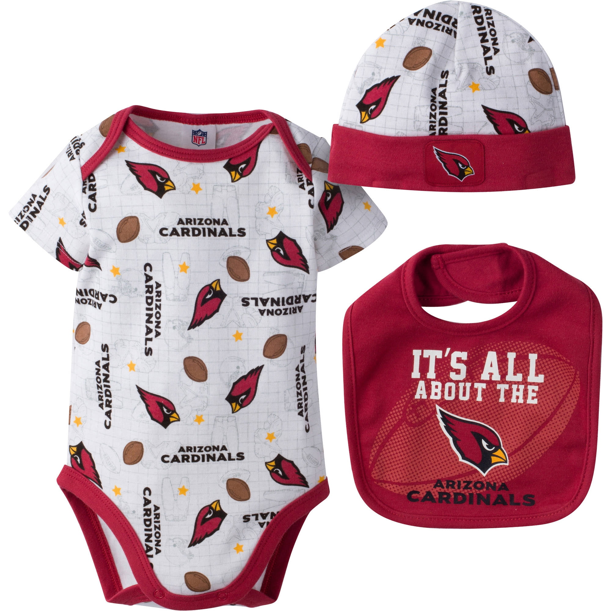 NFL Arizona Cardinals Baby Boys Bodysuit, Bib and Cap Outfit Set, 3-Piece by