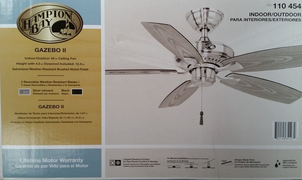 Hampton Bay 42 Gazebo Ii Indoor Outdoor Ceiling Fan Brushed