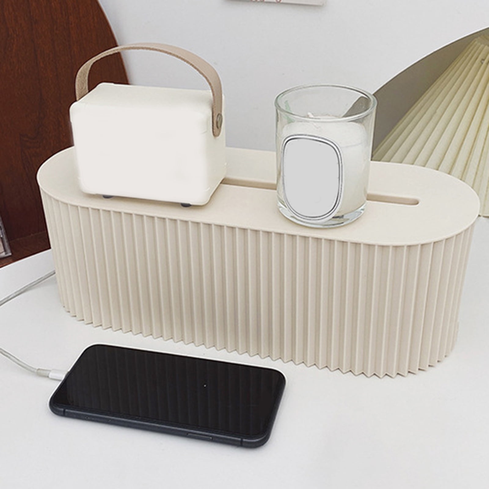 opvise Cable Storage Box with Lid Save Space High Capacity Living Room Desktop Socket Cable Management Box Daily Use Blue