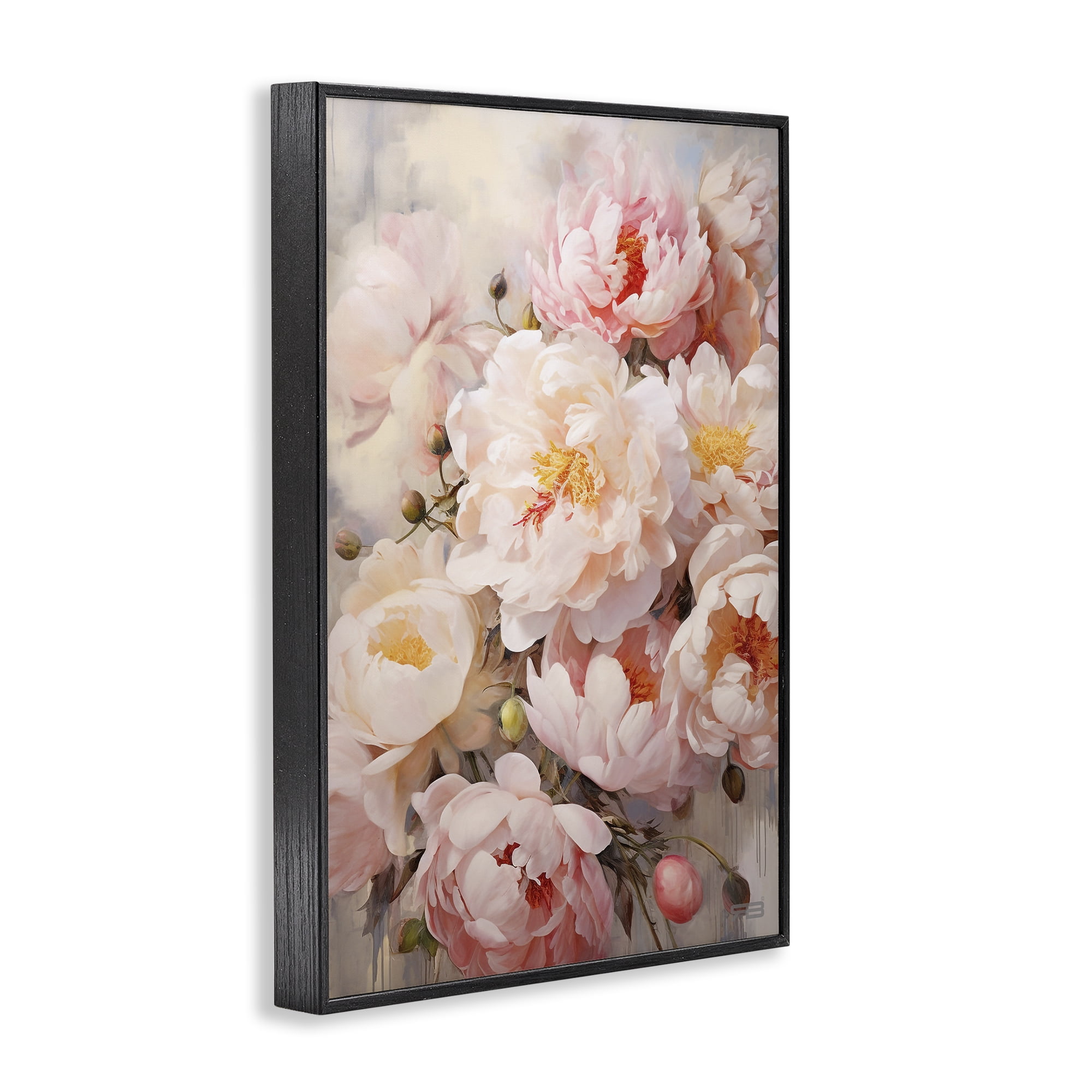 Stupell Industries Pink Peonies Collage Botanical & Floral Painting Black Framed Art Print Wall Art, 16 x 24
