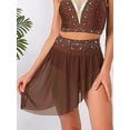thumbnail image 3 of Sholeno Women's Shiny Rhinestone Lyrical Dance Skirt High Low Hem Mesh Flowy Dancing Skirt Umber M, 3 of 5