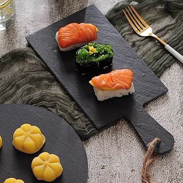 Plato de pizarra para queso Plato plano Plato occidental Cocina de estilo japonés Plato de piedra Bandeja para aperitivos de frutas y filetes