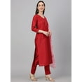 thumbnail image 6 of Janasya Indian Women's Maroon Crepe Silk Solid Kurta with Pant and Dupatta, 6 of 9