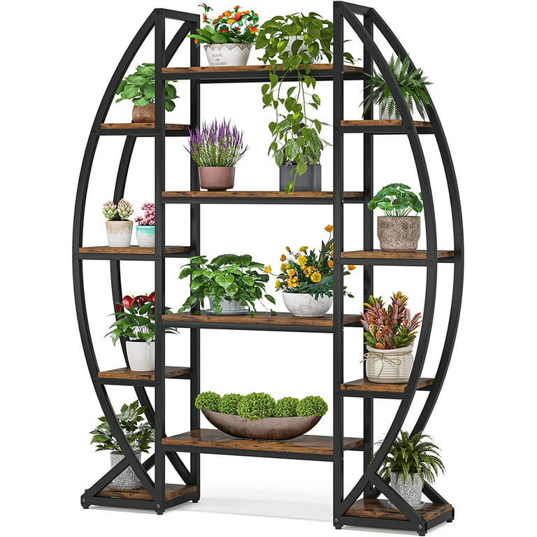 Tribesigns 70 inch Tall Metal Indoor Plant Stand, Large Triple Wide 5 Tier Half-Moon-Shaped Plant Shelf, Industrial Outdoor Curved Ladder Flower Pot