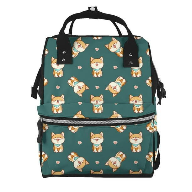 Fotbe Cute Shiba Mochila Maternidad - Lona de Sarga Impermeable, Mochila de Pañales de Gran Capacidad con Múltiples Bolsillos y Correas Ajustables