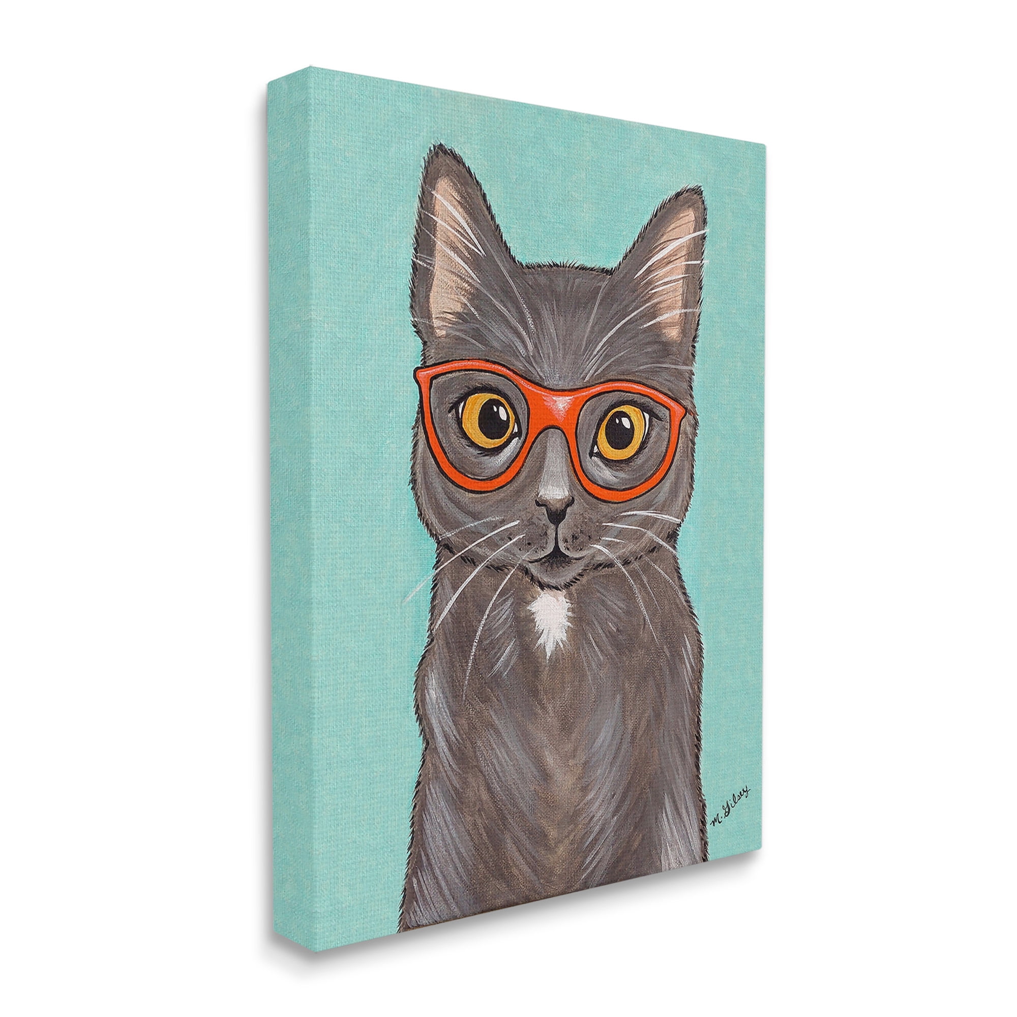 Stupell Industries Hipster Cat Red Glasses Animals & Insects Painting Gallery Wrapped Canvas Art Print Wall Art, 16 x 20
