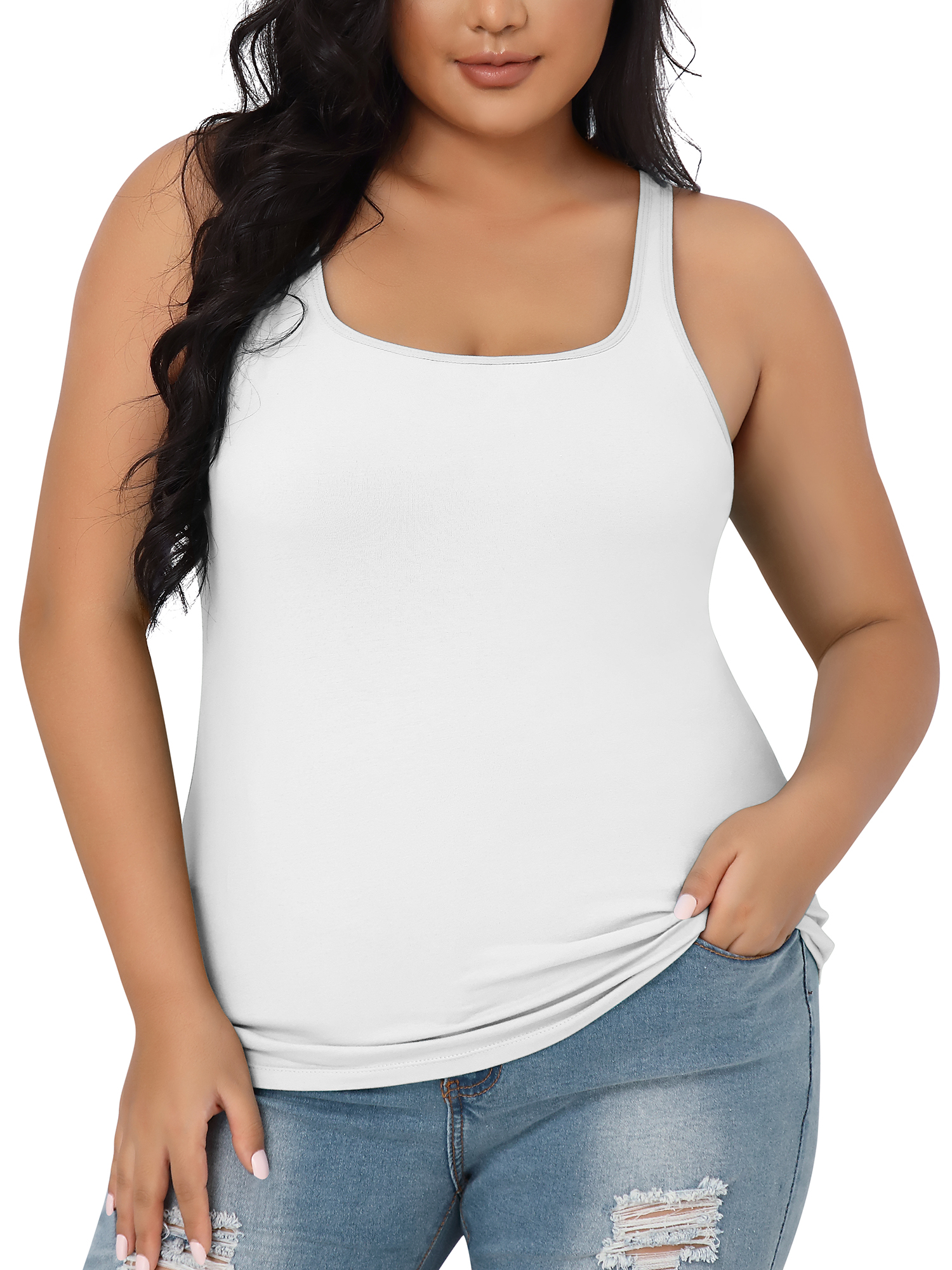 Charmo Women Plus Size Cotton Tank Top With Shelf Bra Adjustable Wider Charmo Women Plus Size Cotton Tank Top With Shelf Bra Adjustable Wider