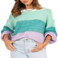 thumbnail image 1 of Pullovers à Manches Longues Col Rond pour Femmes avec Contraste de Couleur, 1 of 9