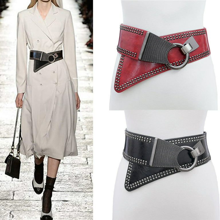 Women's Waist Belts Plus Size Dresses leather Elastic Stretch Cinch Belt  with Fashion Metal Interlock Belt Buckle 
