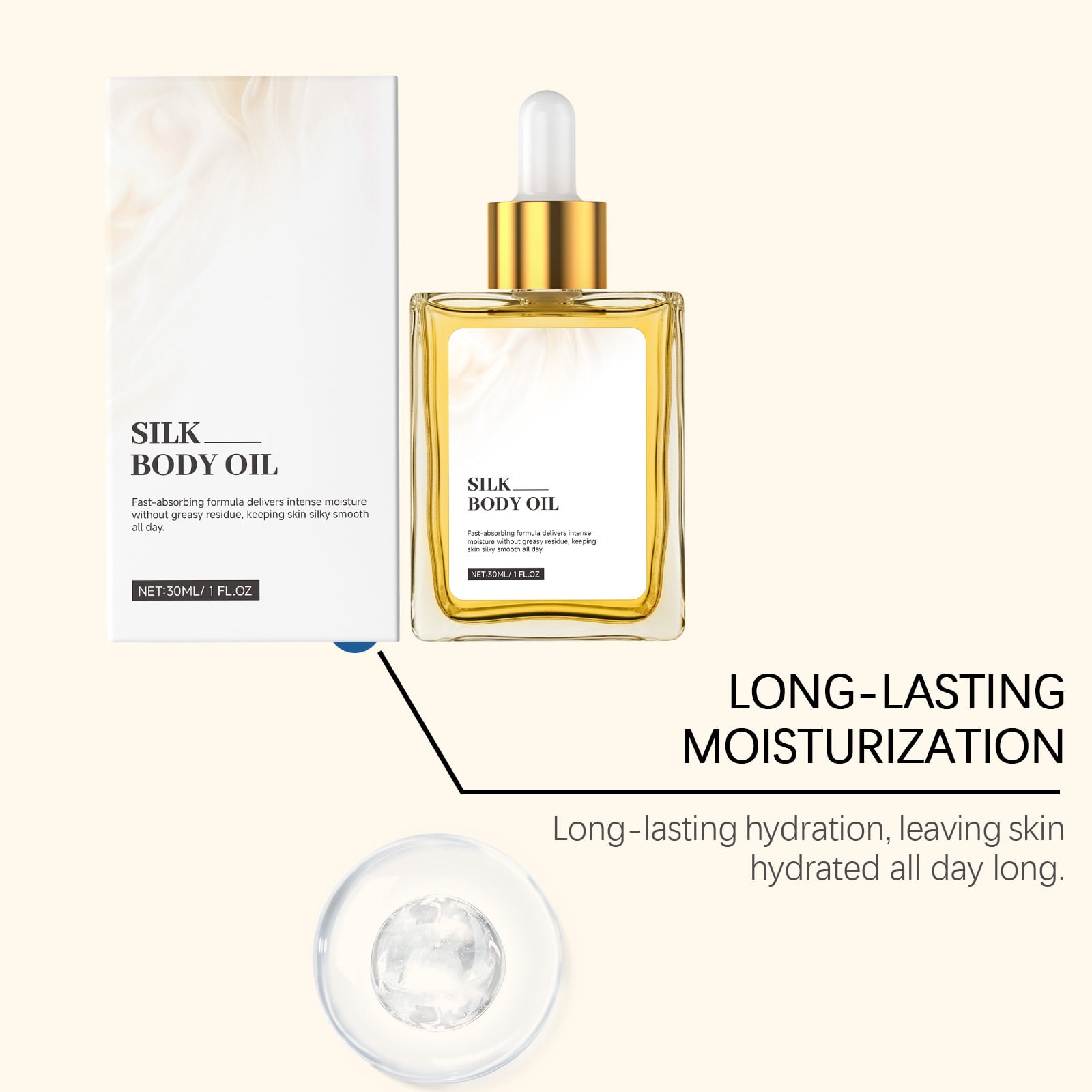 Alvantor Silk Body Oil Non-Greasy Fast Absorbing Moisturizer for Dry Skin with Sweet Almond Oil & Vanilla, 1fl oz