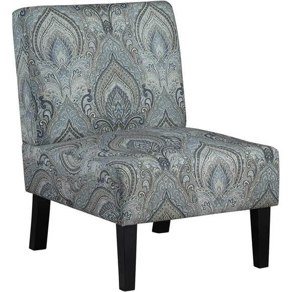 Oulluo Accent Chairs, Armless Accent Chair, Living Room Chairs, Slipper Chair, Modern Bedroom Chair for Adults, Blue Pattern Corner Chair, Printed Upholstered Chair with Solid Rubber Wood Legs