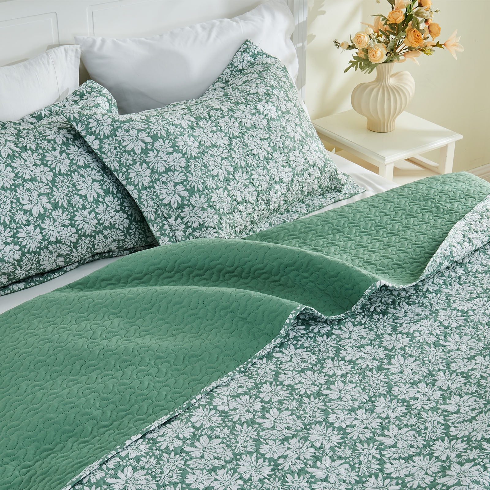 Gogreen Luxury Printed Quilt Set King Size, Lightweight Comforter Set, Oversized Bedspread Coverlet Quilted Bedding Set, with 2 Matching Pillowcases, for All Season