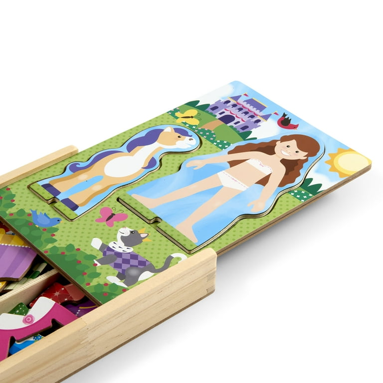 Melissa & Doug Princess Magnetic Dress-Up Wooden Dolls, Horse Play