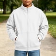 thumbnail image 6 of OGLCCG Boys Full Zip Fleece Hoodless Hoodies Mock Neck Sweatshirts Kids Fall Winter Zip Up Gym Track Jackets with Pockets Size 5-16(White,9-10 Years), 6 of 8