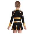 thumbnail image 2 of RUNQHUI Robe de Danse à Paillettes à Manches Longues pour Filles Enfants Uniforme d'Équipe Compétition Acclamation Danse Noir&Or 6, 2 of 7