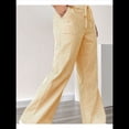 thumbnail image 4 of Pantalones de Salón A Rayas de Pierna para Mujer, Cintura Elástica y Bolsillos Amarillo L, 4 of 7