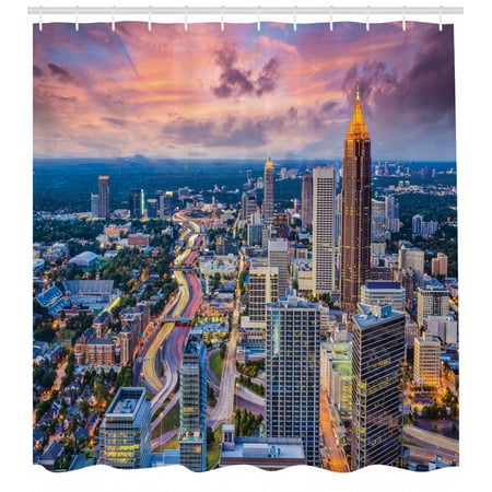 Modern Shower Curtain Atlanta City Skyline At Sunset With Hazy