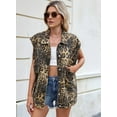 thumbnail image 4 of Women'S Vintage Denim Jean Vest Oversized Button Down Jean Waistcoat Gilet Yellow Leopard Pattern XS, 4 of 6
