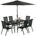 thumbnail image 2 of Outsunny 8 Piece Patio Furniture Set with Umbrella, Outdoor Dining Table and Chairs, 6 Chairs, Push Button Tilt and Crank Parasol, Glass Top, Black, 2 of 9