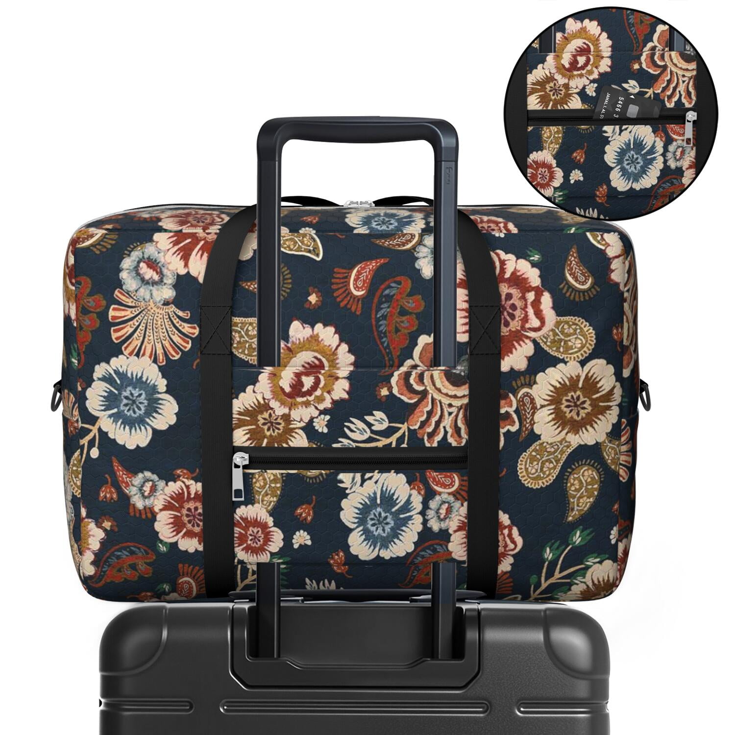 For Spirit Airlines Personal Item Bag 18x14x8 Inch, Floral Weekender Travel Bag, Foldable Travel Duffel Bag Underseat Carry on Bag with Luggage Sleeve for Women and Men 30L