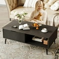 thumbnail image 4 of GloryStar Farmhouse Style Coffee Table with Storage, Rectangular 2-Tier Design and Sliding Door, Easy Assembly for Home or Bedroom, 4 of 7