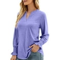 thumbnail image 2 of Baqcunre Long Sleeve Shirts For Women Fashion Casual Women'S Warm V Neck Ruffle Sleeve Loose Long Sleeve Top Soft Solid Color Women'S Tops Hoodies For Women Womens Blouses Purple L, 2 of 7