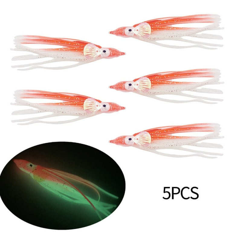 12cm Pack of 5 Sea Saltwater Squid Fishing Lures Luminous Glow in the Dark  