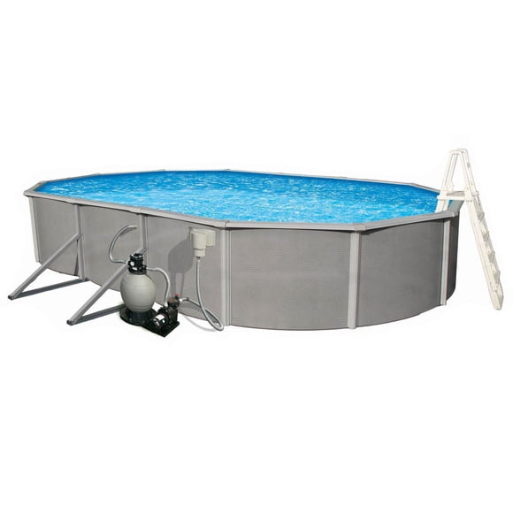 Ensemble de piscine Bélize de 5,49 m (18 pi) x 10 m (33 pi) ovale 1,32 m (52 po) de profondeur avec rambarde supérieure de 15 cm (6 po)