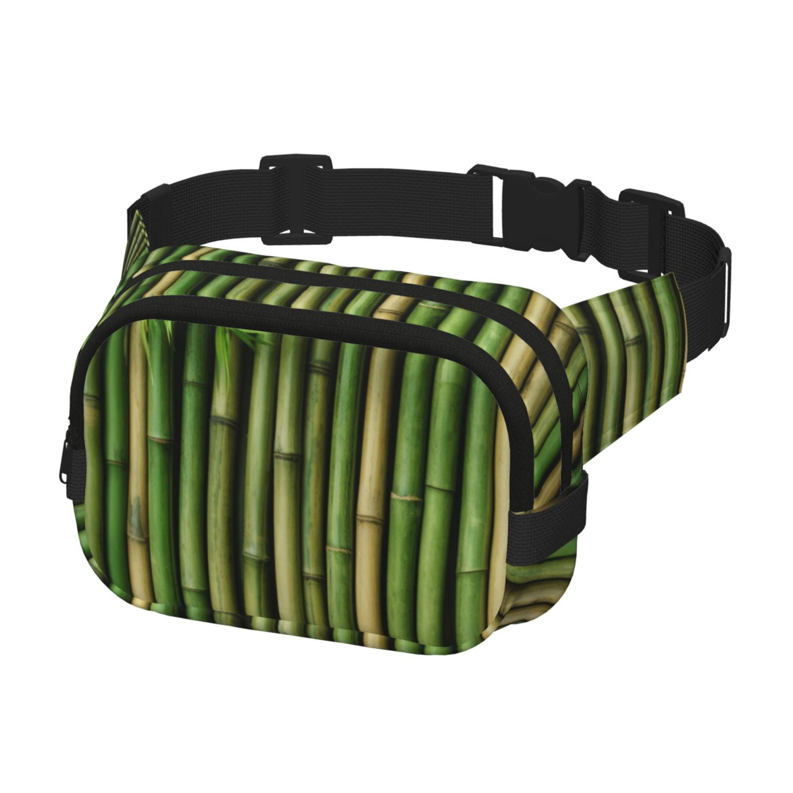 Picia Green Bamboo Fence1 Print Square Double-Layer Waist Bag Mini Adjustable Waist Belt Bag Exercise Running Travel Hiking