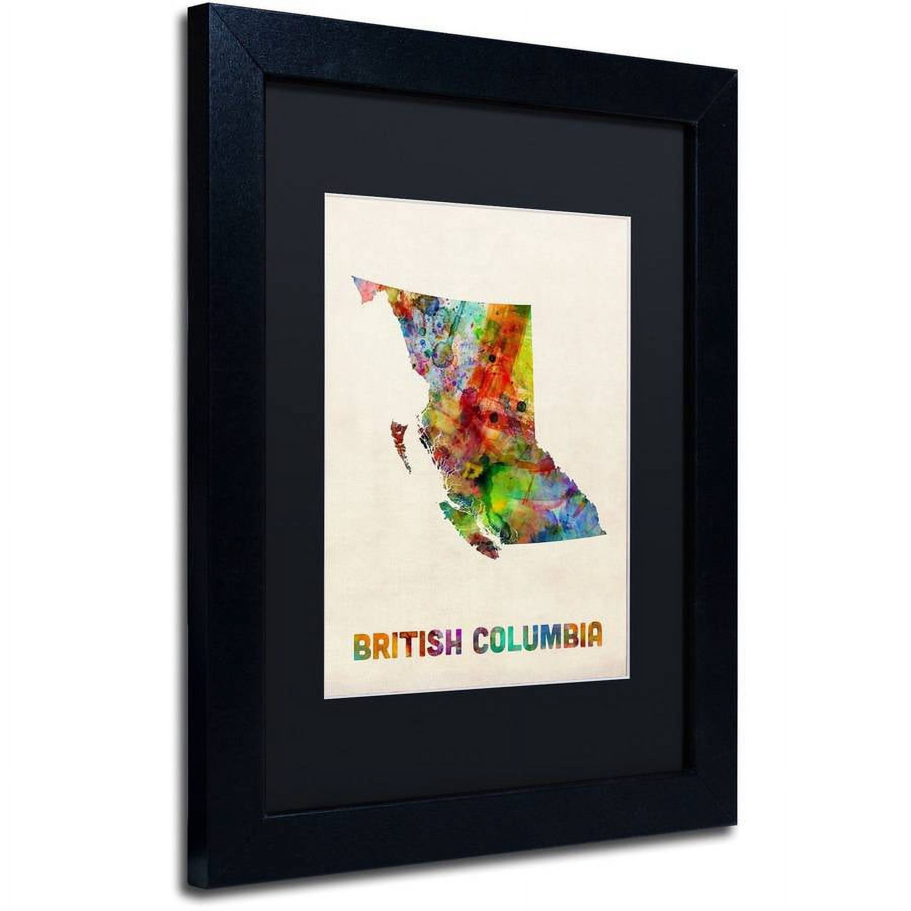 Trademark Fine Art 'British Columbia Watercolor Map' Canvas Art by Michael Tompsett, Black Matte, Black Frame