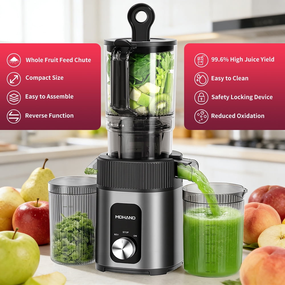 Cold Press Juicer, Kepeak Masticating Juicer with Wide Feed Chute, 200w Slow Juicer Machines