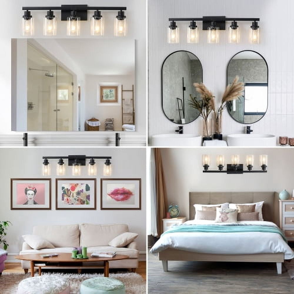 ACE-LIGHTS,5-Lights Rustic Bathroom Light Fixture(Bulbs Not Included),Bathroom Sconce,Farmhouse Vanity Lights Fixture for Bathroom,Dressing room,Living Room,Bedroom(Black)