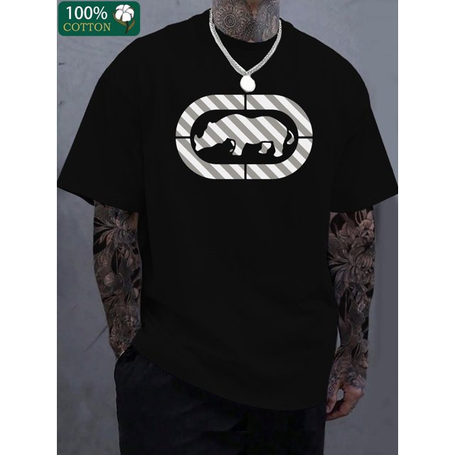Camiseta informal de cuello redondo para hombre con estampado geométrico animal, 100 % algodón, manga corta, tejido de punto para todo tipo de clima, transferencia térmica digital, corte regular, 220