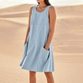 thumbnail image 2 of WQQZJJ Women's Summer Casual Dresses Cotton Linen Crew Neck Sleeveless Tank Dress Loose Sundress with Pocket, 2 of 9