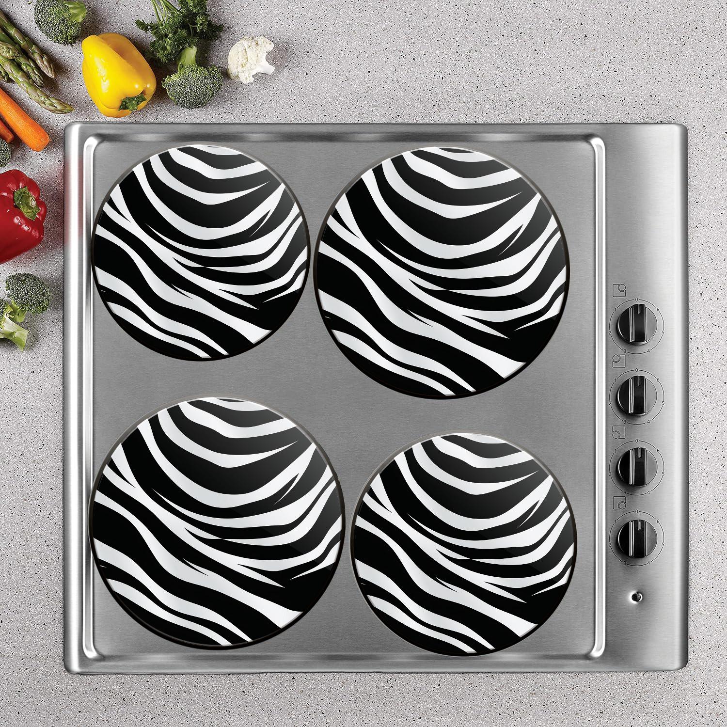 Bahomeck Gas Stove Burner Cover Set Of 4，Classic Vintage Black-White Striped Design Metal Stove Burner Covers，Electric Stove Burner Covers,Protecting Gas Stoves,Kitchen Decor，8 Inches And 32 Inches