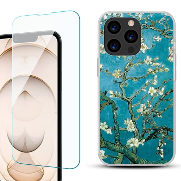 Slim-Fit Anti-Scratch Gel TPU Phone Case for iPhone 13 Pro, with Tempered Glass Screen Protector, by OneToughShield ® - Almond Blossom