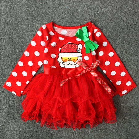 

FZM Christmas Toddler Kids Baby Girls Boys Winter Santa Long Sleeve Christmas Tulle Princess Dress Clothes