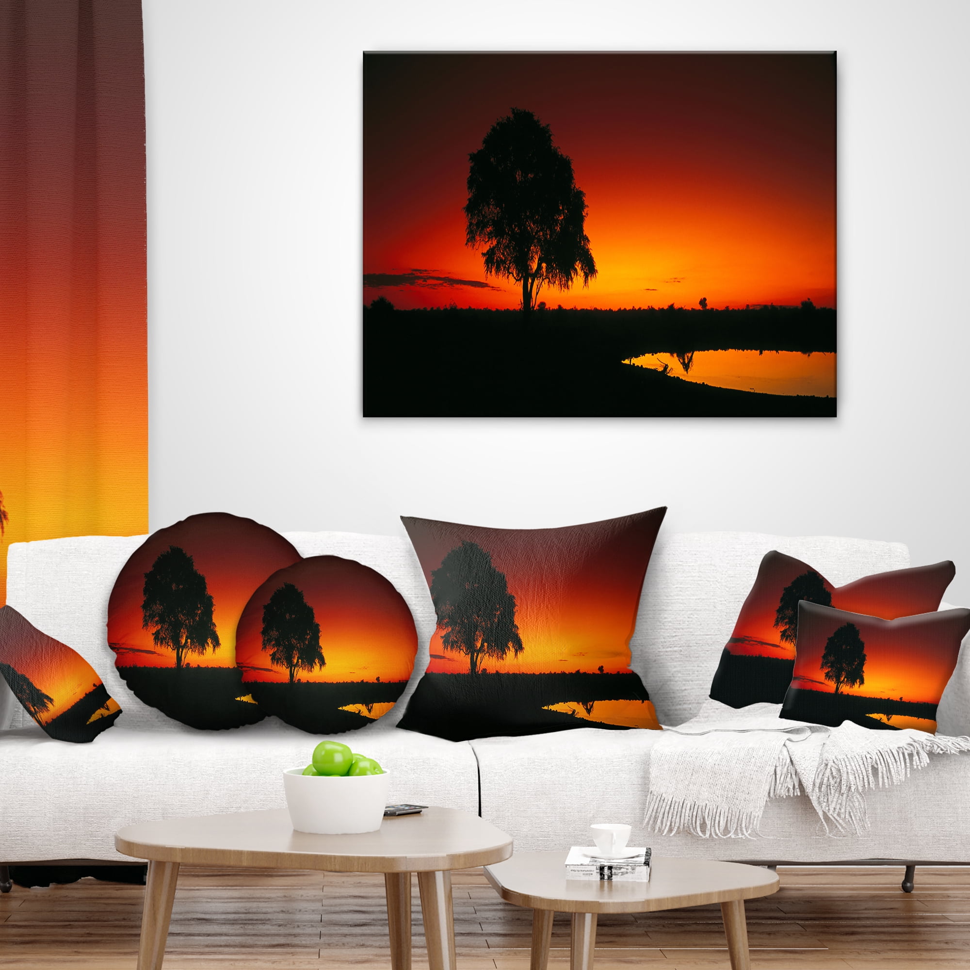 Designart Sunset View in Tanzania - African Landscape Printed Throw Pillow - 18x18